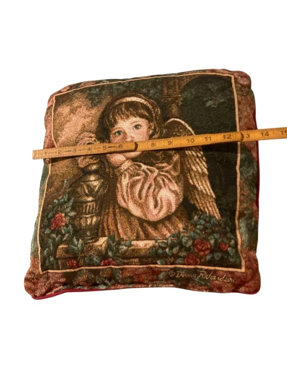 Vintage Christmas Tapestry Angel Throw Pillow By Donna Richardson 90s Decor